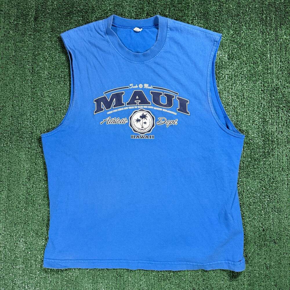 Mens Maui Hawaii Athletic Dept Blue Sleeveless Muscle Tank Top Surf XL